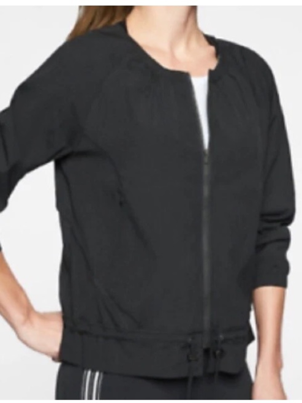 Athleta Avenue Lightweight Women’s Jacket Black Zipper Pockets Adjusting Large